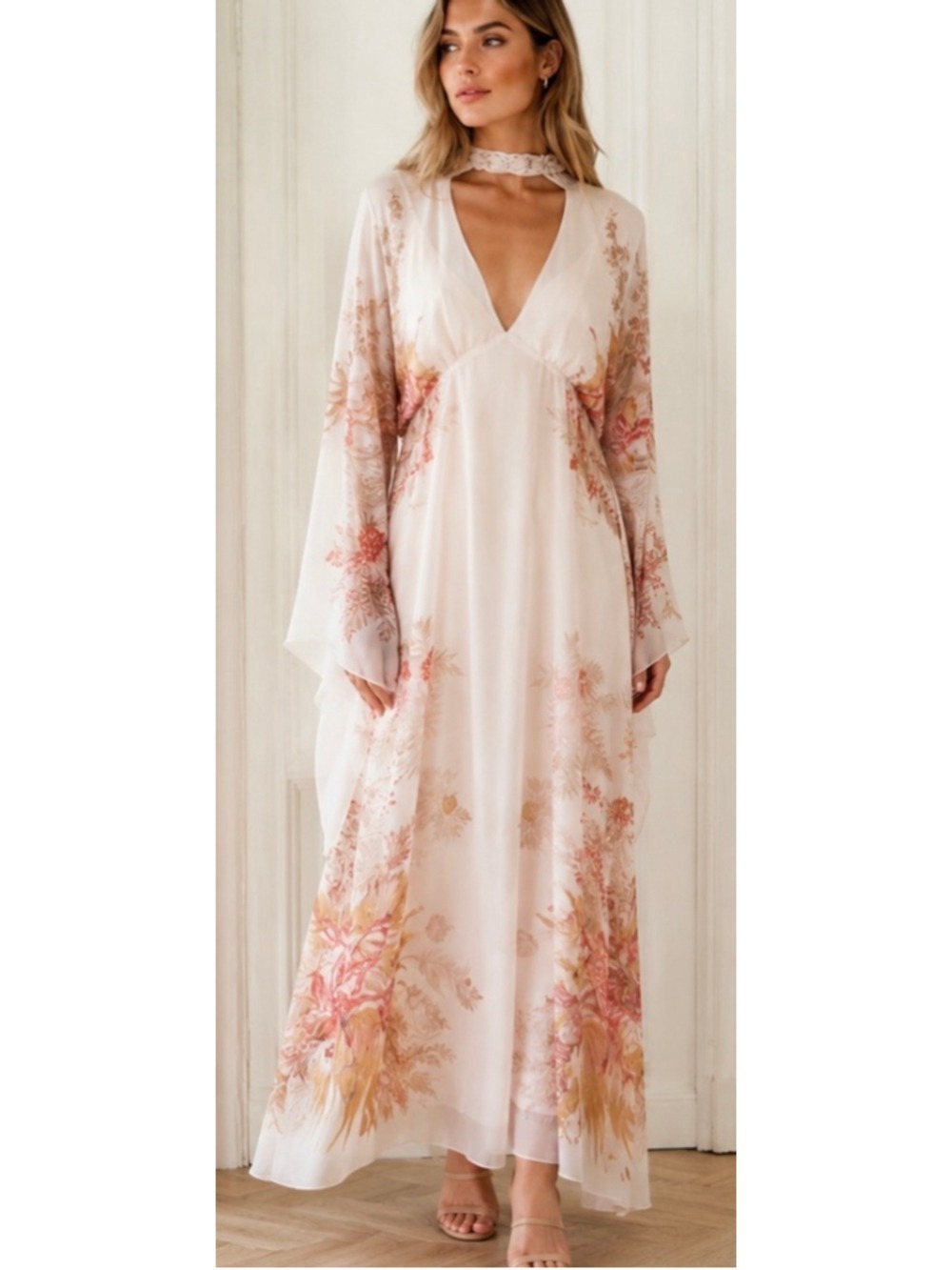 Ungaro Pink Multi Floral Reeve Maxi Dress L Kaftan Fairy Core Boho